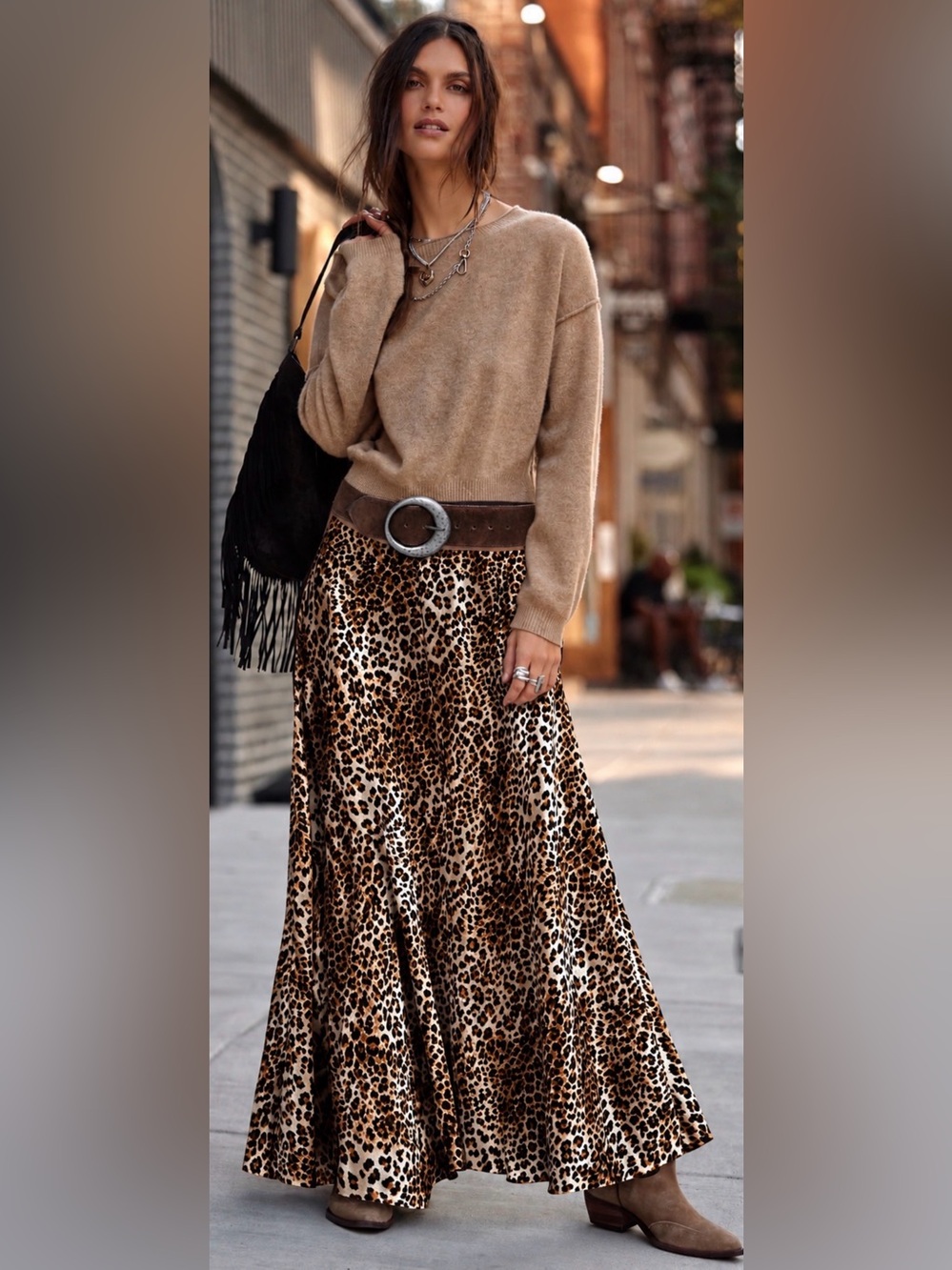 Leopard Print A-Line Women's Skirt - Brown/Black